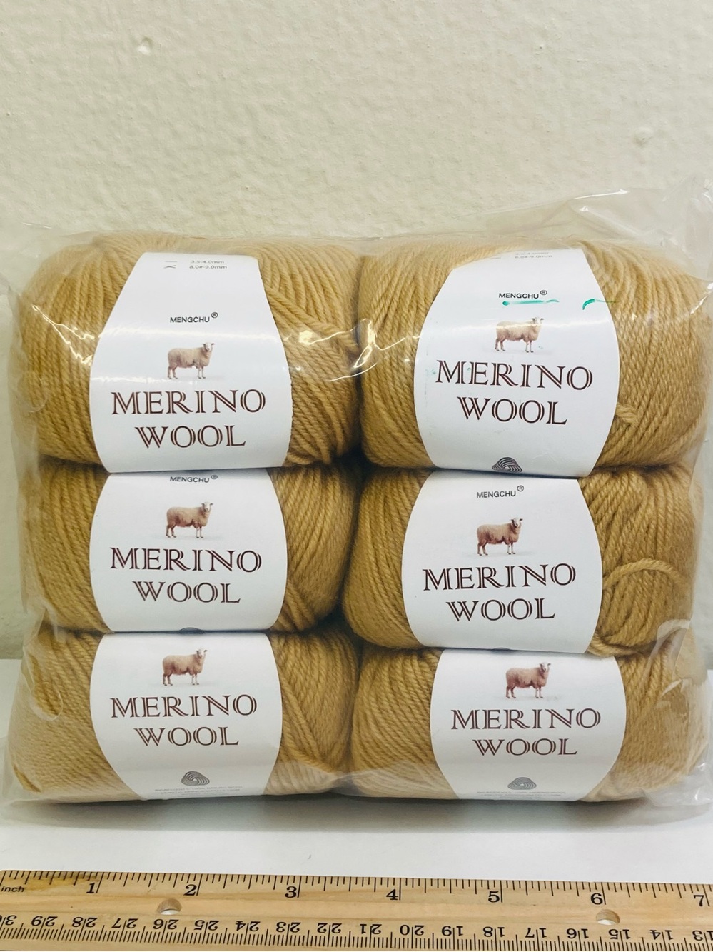 6 NWT ~300g Mengchu 100% Merino Wool Yarn color: Pale Gold